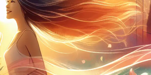 A vibrant movie poster featuring a young woman embodying love and inspiration, surrounded by nature and urban elements.