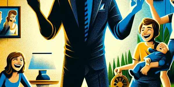 A split movie poster featuring a mysterious brother-in-law in shadows and a cheerful brother-in-law enjoying family fun.